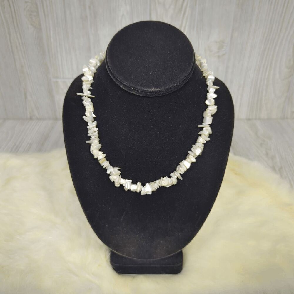 Handmade Sea Shell & Shark Tooth White Mother of Pearl Choker Necklace